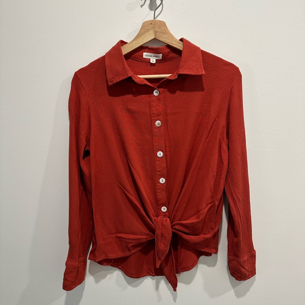 Tie Front, Long Sleeve Blouse